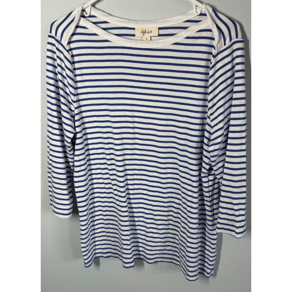 Style & Co. Women Striped Long Sleeve Knit Top XL Coastal Nautical Supima Cotton